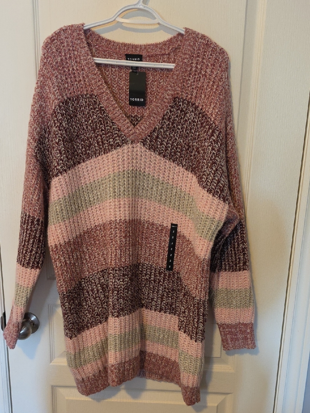 torrid mauve, pink & Gray striped V-neck sweater